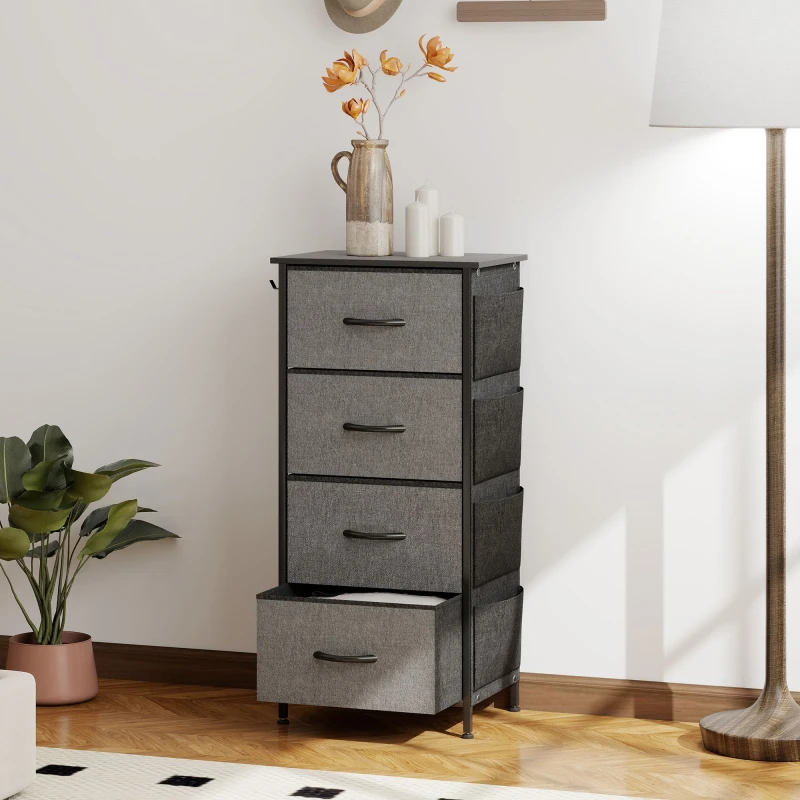 Image of HOMCOM HOMCOM Chest of Drawers with Fabric Drawers Dresser for Bedroom in Dark Grey Size: Medium Dark Grey M Unisex 5063603098985