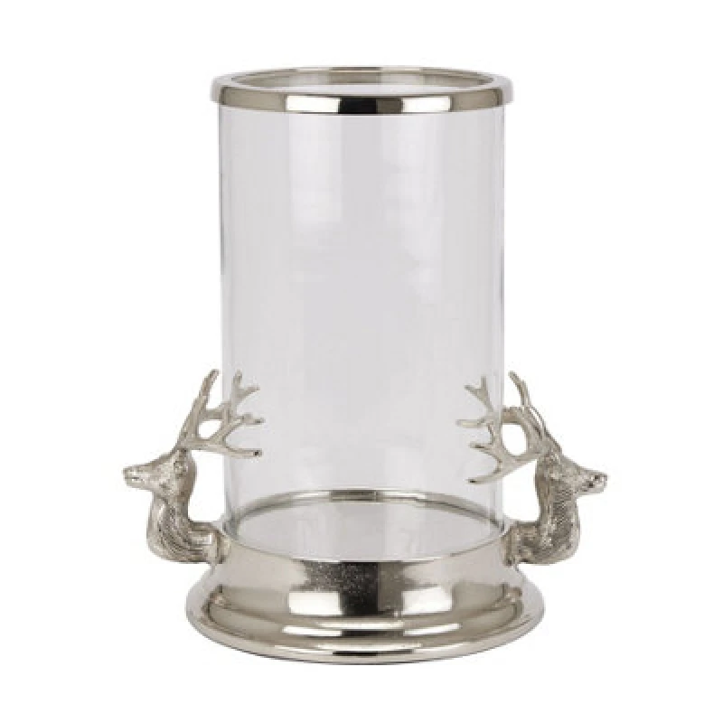 Image of Love Lace Silver Stag Heads Hurricane Lantern Silver