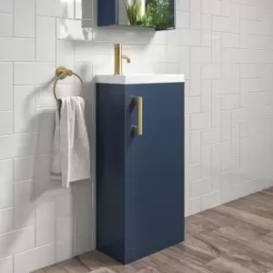 image of 400mm Blue Cloakroom Vanity Unit with Basin and Brass Handle - Ashford