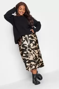 Image of Abstract Print Satin Midi Skirt