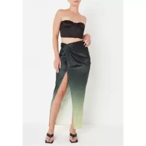 Missguided Ombre Twist Front Satin Midaxi Skirt - Green