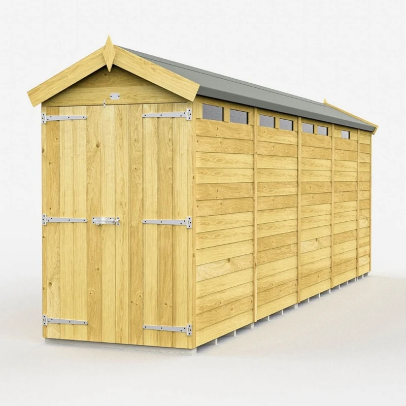 Image of Buttercup Farm 4 x 17 Feet Apex Security Shed - Double Door - L503 x W118 x H217cm in Brown Brown Unisex