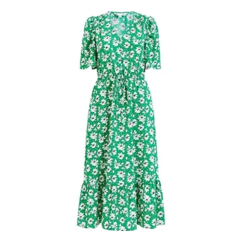 Image of Yumi Green Flower And Spot Print Midi Dress - Green