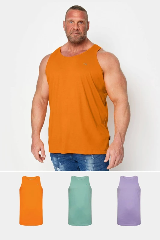 Image of BadRhino BadRhino Men Mens 3 Pack Vests in Orange Size: 4X-Large Orange 4XL Male 5063111131419