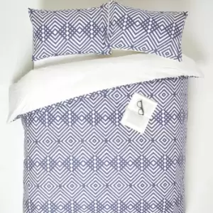 Image of HOMESCAPES Geometric Digitally Printed Cotton Duvet Cover Set, Super King - Blue