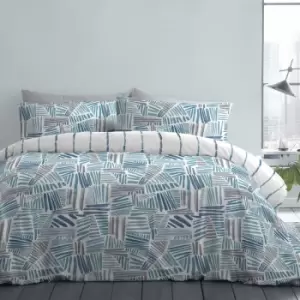 Image of Mona Contemporary Print Easy Care Reversible Duvet Cover Set, Blue, King - Fusion