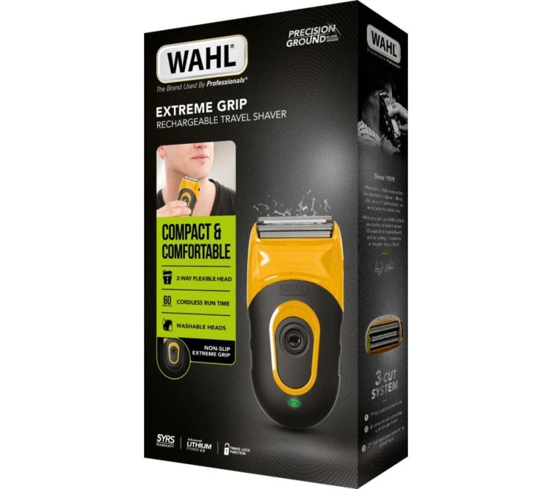 Image of WAHL Extreme Grip Compact Travel Shaver - Black & Yellow, Black 043917048222