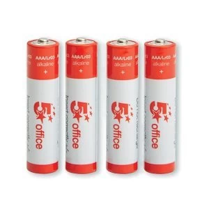 image of 5 Star Office AAA LR03 Alkaline Batteries Pack of 4