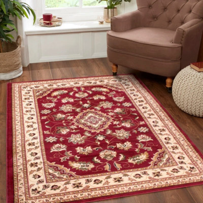 Image of Red Traditional Bordered Floral Rug For Living Room Bedroom And Dining Room-120Cm X 170Cm