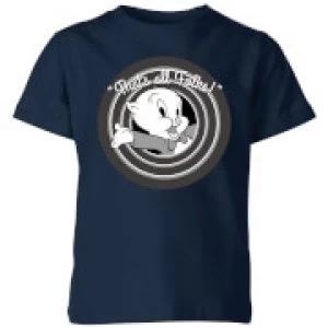 Image of Looney Tunes That's All Folks Porky Pig Kids T-Shirt - Navy - 11-12 Years