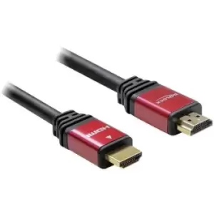 image of Delock HDMI Cable HDMI-A plug, HDMI-A plug 3m Red/black 57903 gold plated connectors, incl. ferrite core HDMI cable