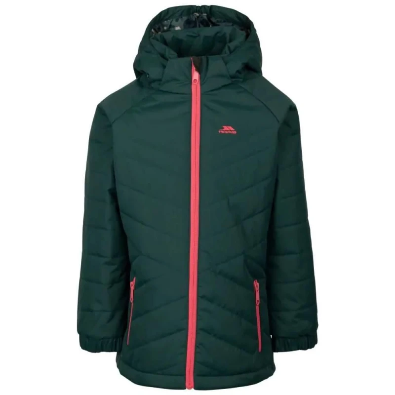 Image of Trespass Andee Quilted Casual Jacket in Dark Green Size: 11-12 Years Dark Green Unisex 11-12 Years
