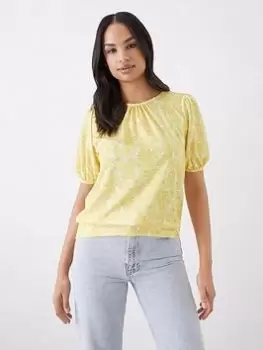 image of Dorothy Perkins Puff Hem Sleeve Top - Yellow, Yellow, Size L, Women