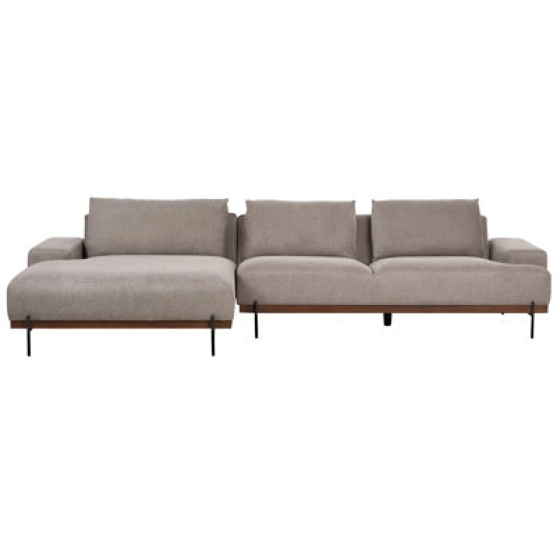 Image of Beliani Corner Sofa 3 Seater Mariferd Fabric Light Brown Right Hand