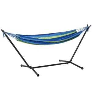 image of Outsunny 277 x 121cm Hammock with Stand Camping Hammock with Portable Carrying Bag, Adjustable Height, 120kg, Green Stripe