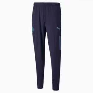 image of PUMA Man City Prematch Mens Football Pants, Peacoat/Light Blue, size Large, Clothing