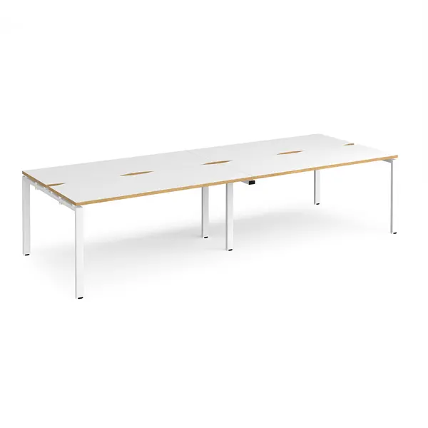 image of Adapt 4 Person Cluster Bench White Frame Office Desking - 3200mmx1200mm - White Oak