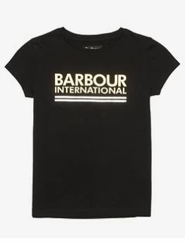 Image of Barbour International Girls Reina Logo T-Shirt - Black, Size Age: 12-13 Years, Women