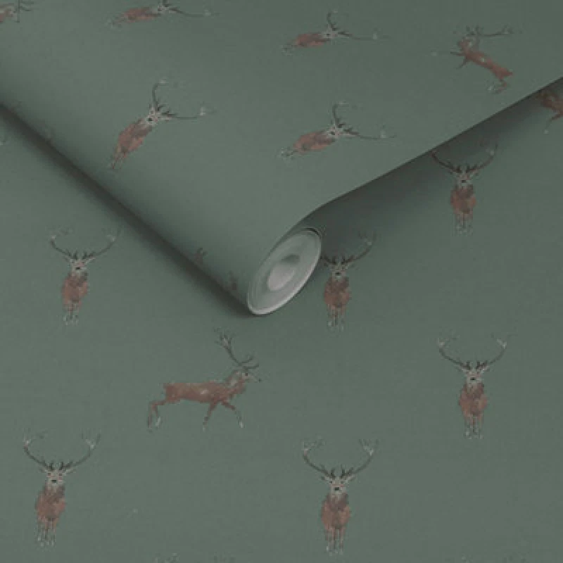 Image of Sophie Allport Highland Stag Dark Heritage Teal Wallpaper
