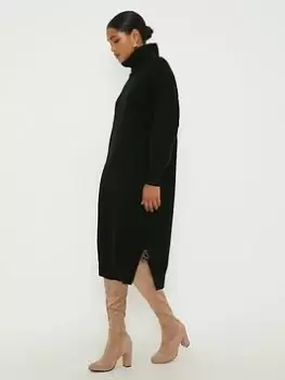 Image of Dorothy Perkins Chunky Roll Neck Knitted Midi Dress - Black Size L, Women
