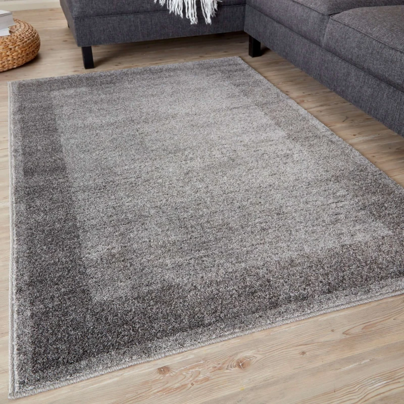 Image of THE RUGS Modern Living Room Rug Bordered Design in Grey 7437G Size: 160cm x 230cm Grey Unisex 160cm x 230 cm