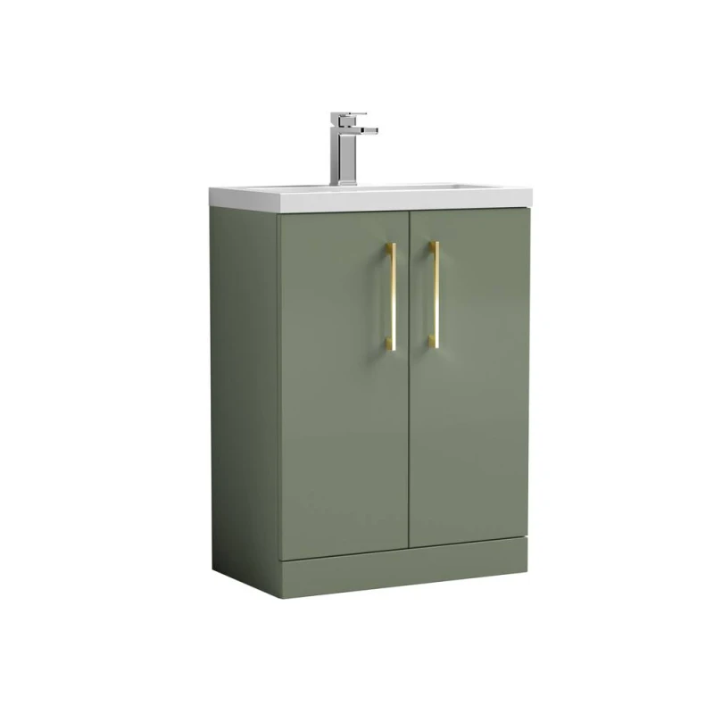 Image of Balterley Bathroom Vanity Basin Unit, Brushed Brass Handles, 600mm, Satin Green Green Unisex