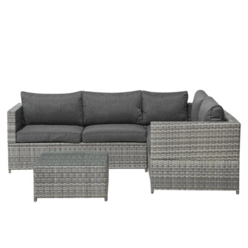 Image of Beliani Garden Corner Sofa With Table 4 Seater Avola Left Hand Pe Rattan Grey