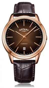 Image of Rotary Mens Cambridge Rose Gold PVD Case Brown Watch