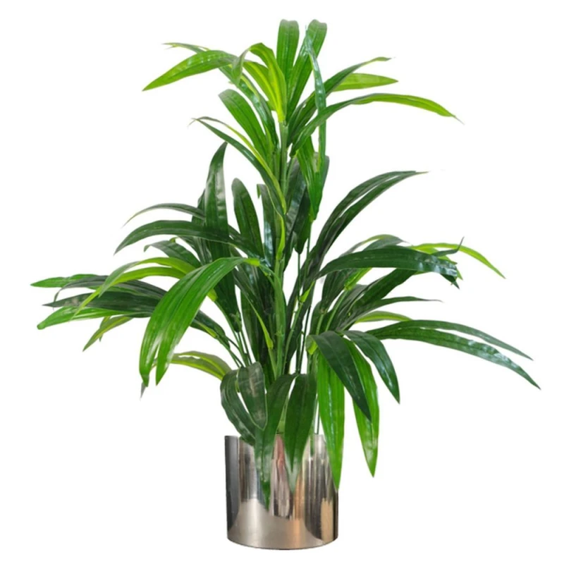 Image of Leaf 65cm Artificial Large Leaf Bamboo Shrub Plant with Silver Metal Planter Green