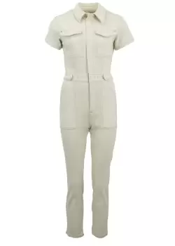 Image of Good American Womens Fit For Success Stretch Denim Jumpsuit In Bone