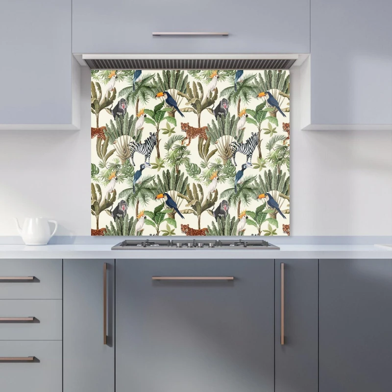 Image of Warren Reed - Designer Exotic Trees & Animals Kitchen Splashback in Green Size: 700mm x 650mm Green Unisex 700mm x 650mm