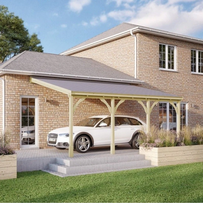 Image of Rutland County Garden Furniture Ltd Felt Shingle Roof Car Port 4 Post, Wood - L200 x W722cm - Light Green Light Green Unisex