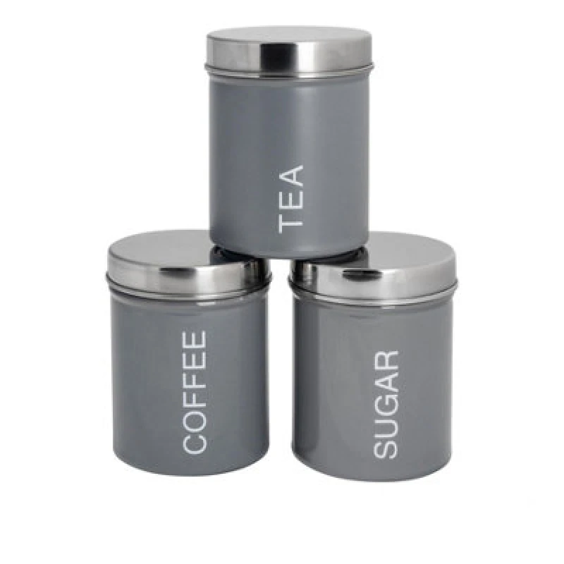 Image of Harbour Housewares Round Metal Kitchen Tea Coffee Sugar Canisters Grey