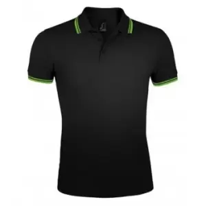 Image of SOLS Mens Pasadena Tipped Short Sleeve Pique Polo Shirt (L) (Black/Lime)