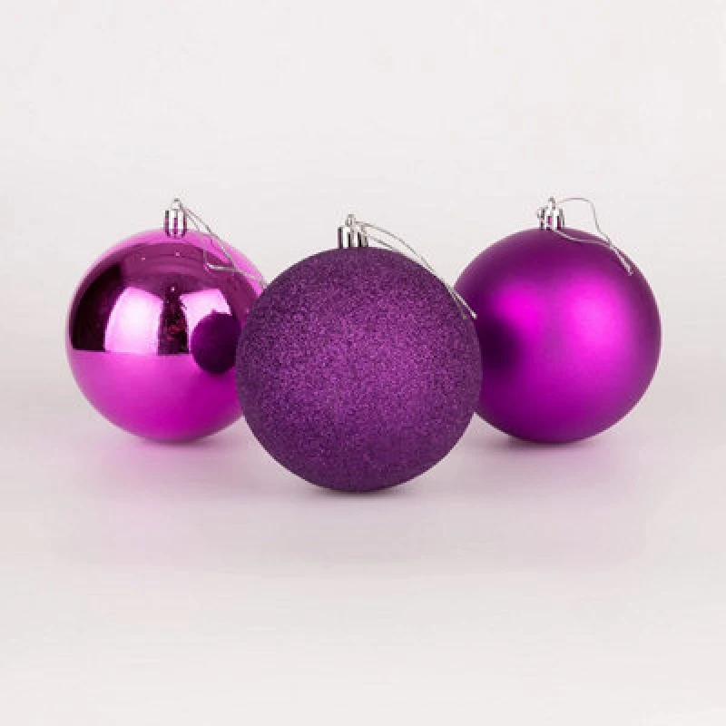 Image of Shatchi 10cm/3Pcs Christmas Baubles Shatterproof Purple,Tree Decorations Purple