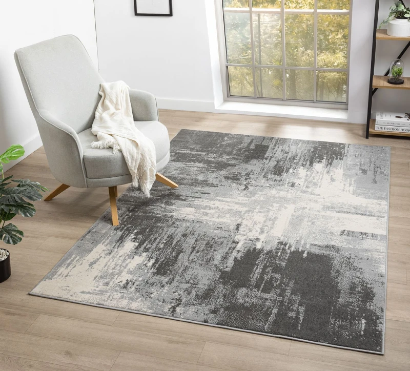 Image of Desire Rugs Obsidian Modern Low Pile Area Rug - Craft Abstract Design in Grey Size: 200cm x 290cm Grey Unisex 200cm x 290 cm