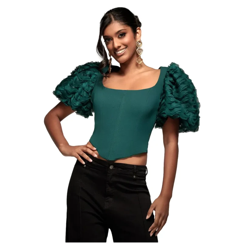 Image of Goddiva Textured Sleeve Corset Women Goddiva Scuba 3D Vert Female 40