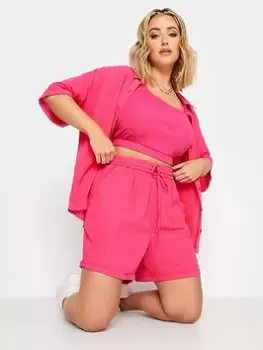 Image of Yours Crinkle Shorts Co-ord Pink, Size 16, Women