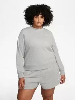 Image of Nike Nsw Curve Club Fleece Oversized Crew - Dark Grey Heather, Size 22-24=2X, Women