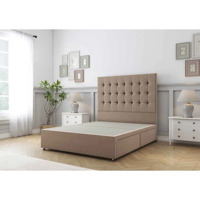 Image of Sloomy Alabama Mink Plush Divan Bed Base No Drawers With 26" Strutted Headboard 4' Small Double