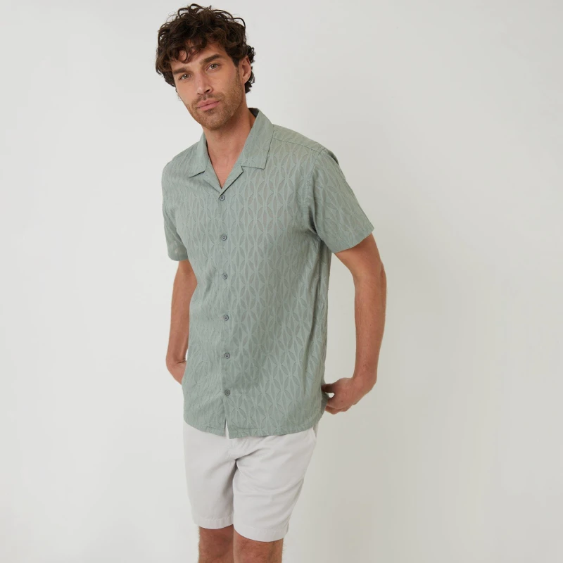 Image of Threadbare Cotton Pluck Textured Short Sleeve Shirt Pale Green male S