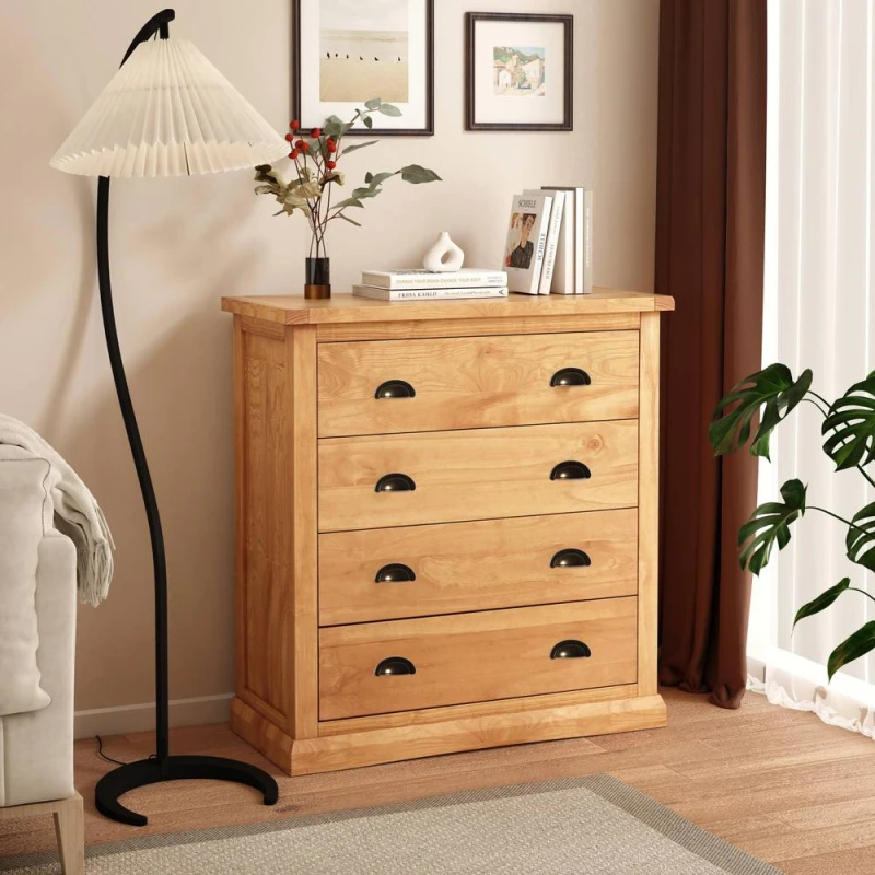 Image of Cabinet Bits Lucca 4 Drawer Chest of Drawers Brass Cup Handle in Light Brown Light Brown Unisex