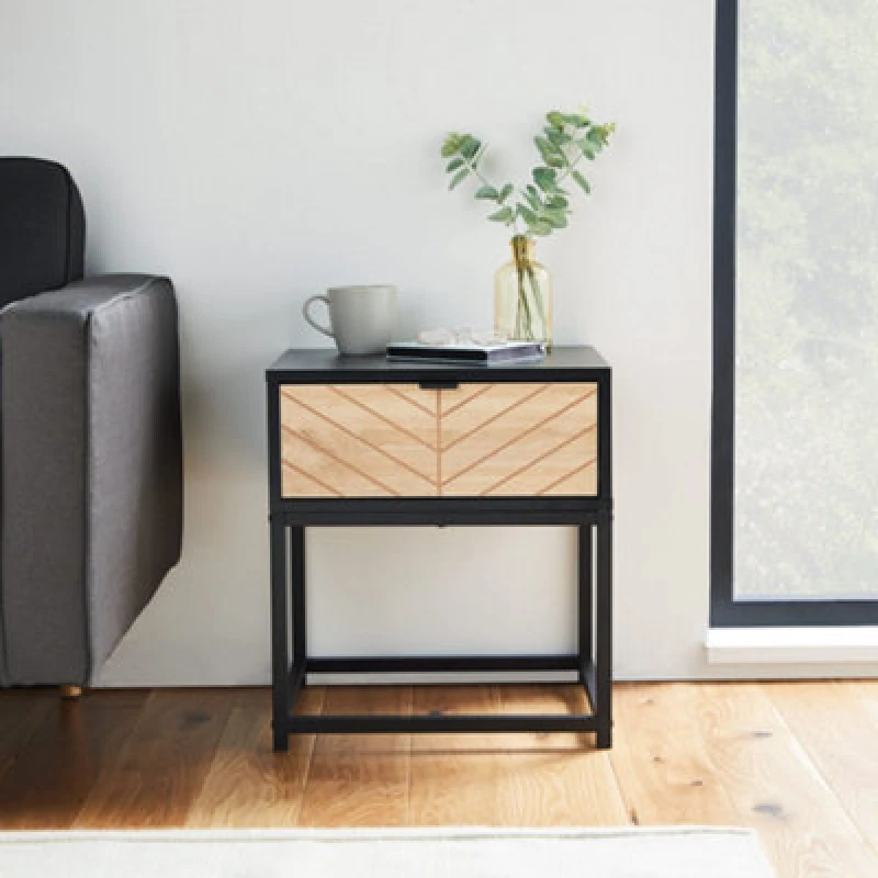 Image of VonHaus Dalton 1 Drawer Chevron Design Side Table Black unisex