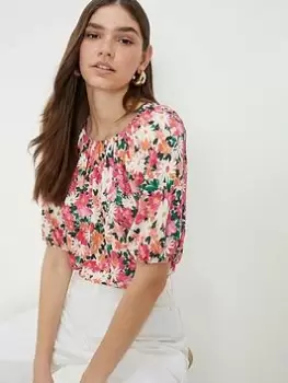 Image of Dorothy Perkins Floral Puff Sleeve Blouse - Multi, Size 16, Women