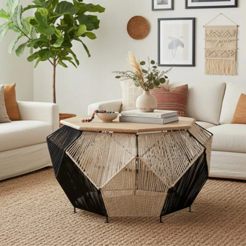 Image of Orsina Octagonal Design Black And Silver Coffee Table, Stylish Display Table For Livingroom, Unique Decorative Table