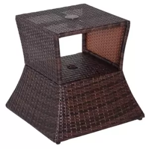 Image of Brown Rattan Coffee Table with Umbrella Hole and Storage, Brown