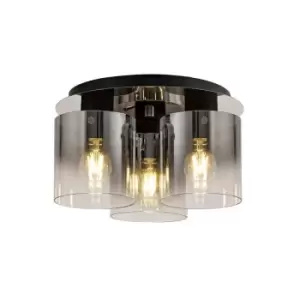 Image of Round Ceiling Flush, 3 Light Flush Fitting, Black, Smoke Fade Glass - Luminosa Lighting