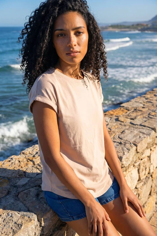 Image of Roman Womens Plain Stretch Cotton Jersey T-Shirt in Natural Size: 16 Natural Female 16