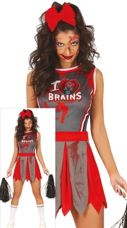 Image of Fiestas Guirca Fancy Dress Adult Zombie Cheerleader in Red Size: Small Red Unisex S