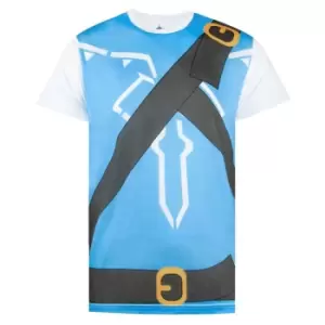 Image of The Legend of Zelda Mens Breath Of The Wild Costume Cosplay T-Shirt (L) (White/Blue)
